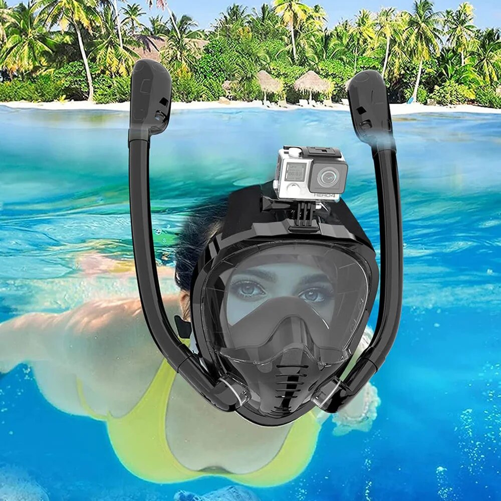 Snorkel Mask Full Face - Vollgesichts-Schnorchelmaske 180 ° Panoramablick, Silikon-Schnorchel-, Tauch-
