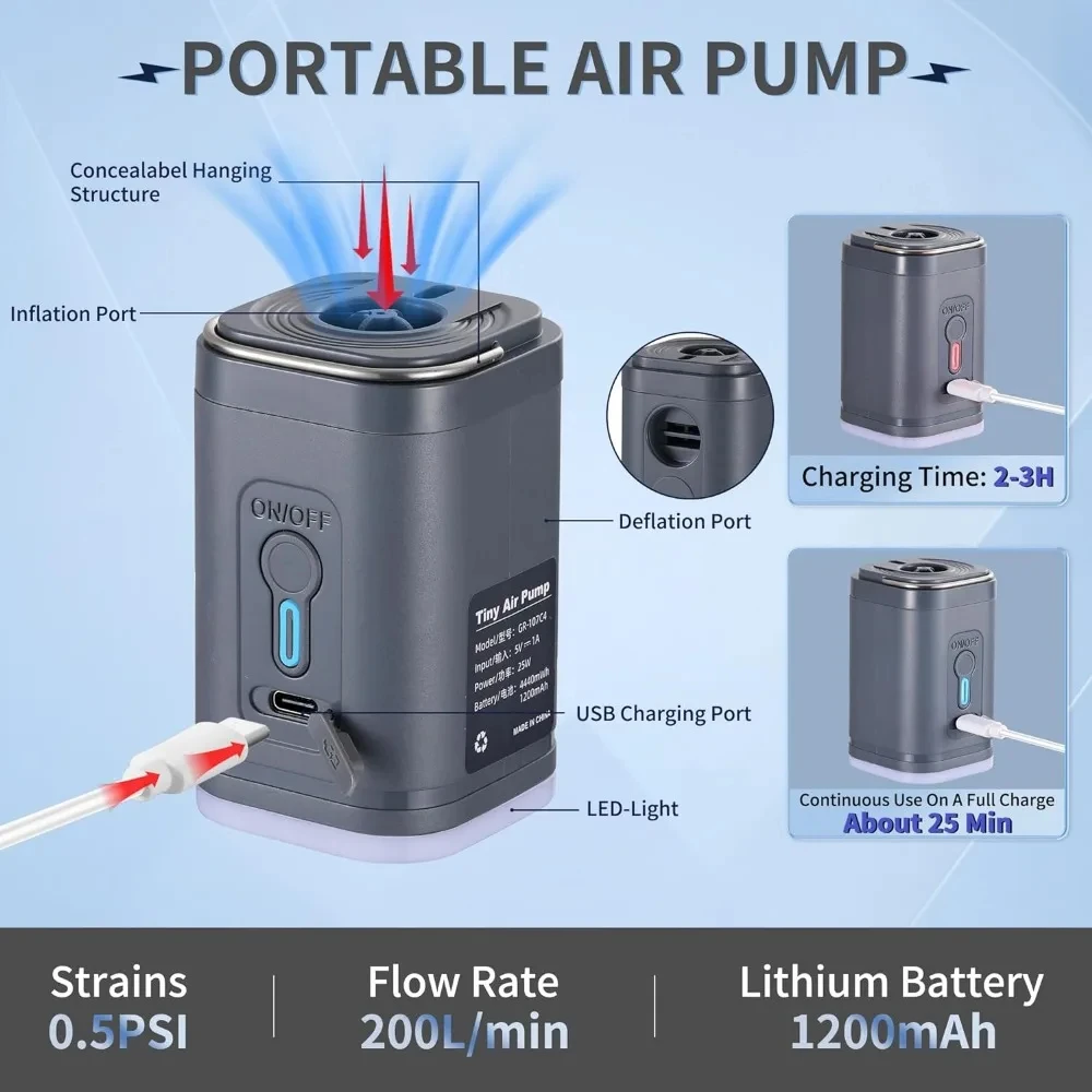 Pool Lounger Inflatable - Mini Tragbare Luftpumpe mit 1300mAh Akku