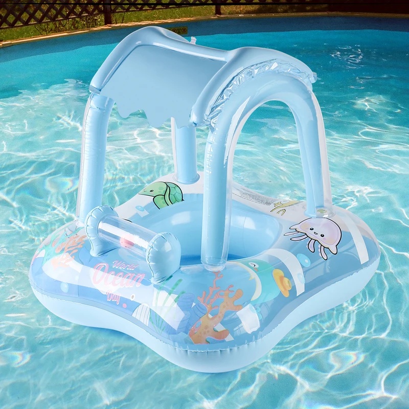 Pool Float Ring Inflatable - Aufblasbare Pool-Liege mit Sonnenschutz, Komfort-Wasser-Schwimmring, Strandspielzeug